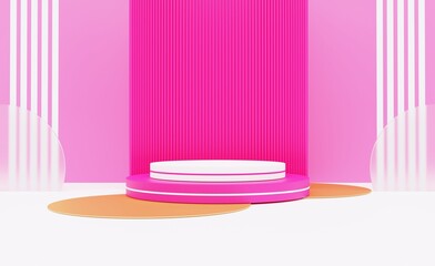 white and pink podium pink background for business Product presentation, exhibition, fashion, cosmetics, 3D rendering