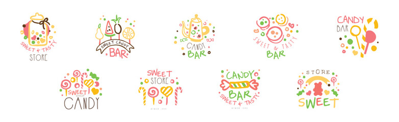 Candy Shop Logo and Label Design Vector Set