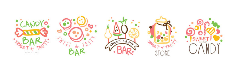 Candy Shop Logo and Label Design Vector Set