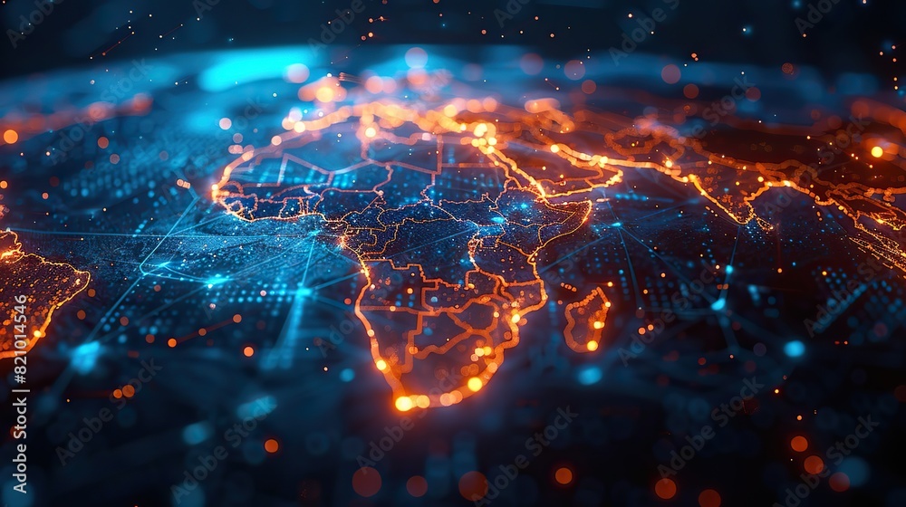 Wall mural digital world map africa and asia concept of global network and connectivity high speed data transfe