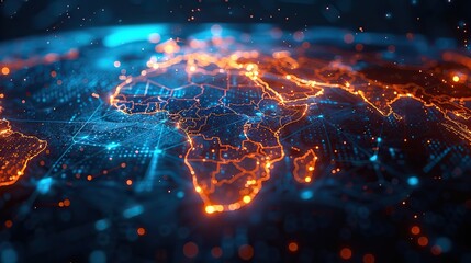 digital world map africa and asia concept of global network and connectivity high speed data transfer and cyber technology business exchange information.illustration