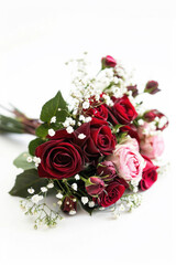 Small bouquet with red and pink flowers on white background