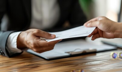 close up hand of employee receive bonus from manager