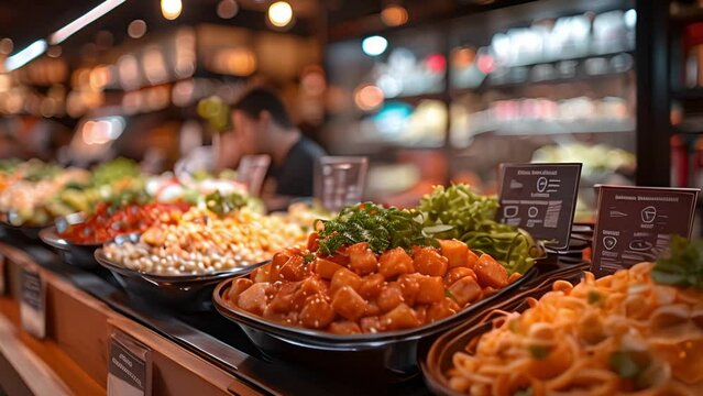 This Various food items arranged neatly on display in a grocery store.