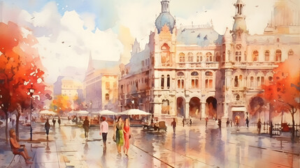 Obraz premium Public squares watercolor