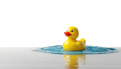 Bright Yellow Rubber Duck Floats Cheerfully on White Background