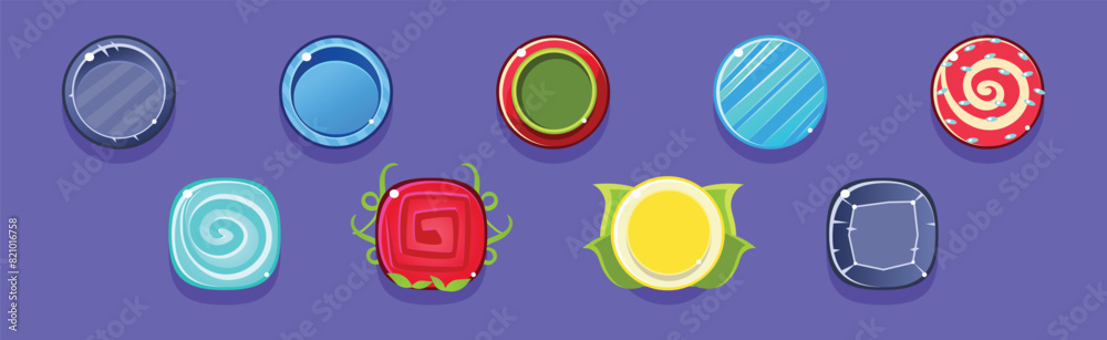 Poster bright button for game interface design vector set