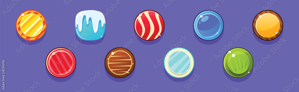 Poster bright button for game interface design vector set