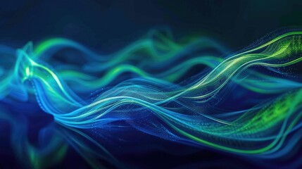 Naklejka premium Abstract digital wave with dynamic lines and light particles on dark background.