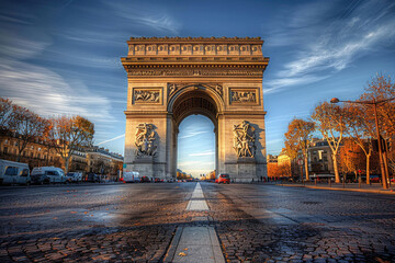 The Arc de Triomphe standing tall at the end of the Champs-Elysees in Paris