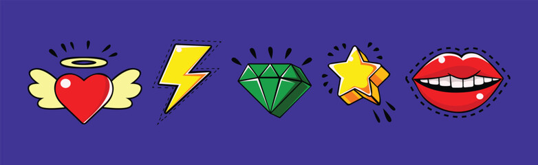 Obraz premium Bright Comic Style Object and Item Vector Set