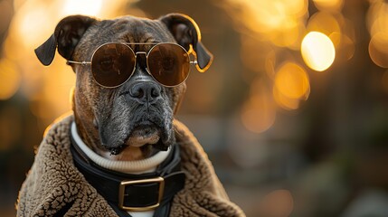 a fashionable boxer dog posing as a stylish model dressed classy chic and elegant.stock image