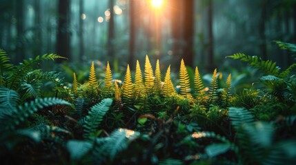 A reverse silhouette of a bar chart growing into a lush, green forest