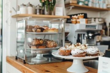 Assortment of fresh pastries and breads in bakery shop - desserts, snacks, baked goods - food retail