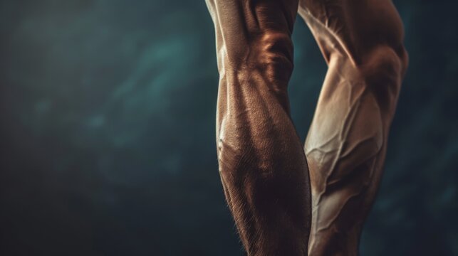 Close-up of a flexed calf muscle showing definition and veins.