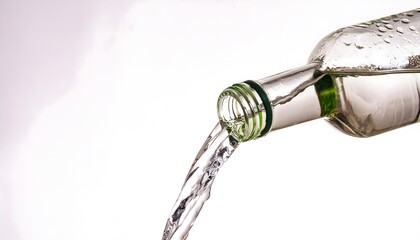Stream of water coming out of a bottle on a white background
