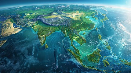 physical map of south east asia with high resolution details flattened satellite view of planet earth its geography.stock image