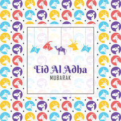 Eid al Adha social media post banner with qurbani animal pattern.