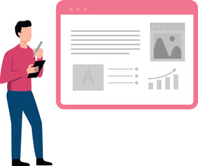 The boy is working on the web page.