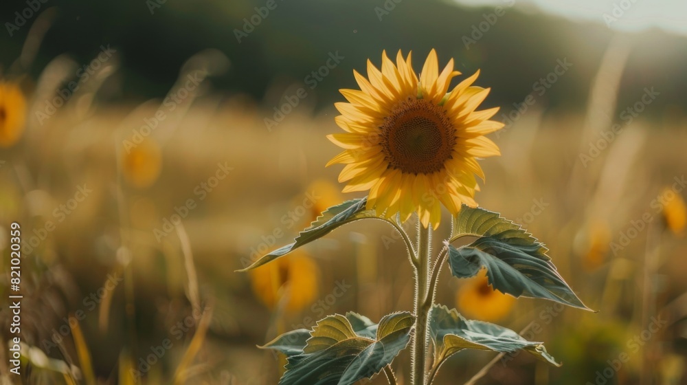 Aufkleber close-up of a single sunflower in a field with a blurred background.