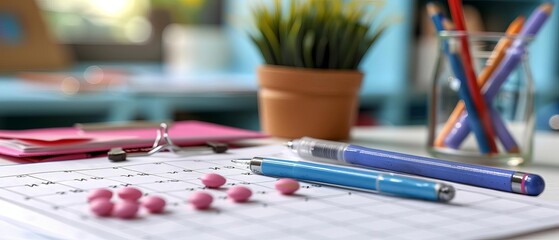 Calendar marked with a period date, indicating menstrual cycle focus on, tracking theme, dynamic, composite, desk backdrop