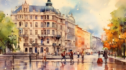 Fototapeta premium Public squares watercolor