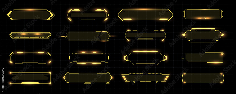 Leinwandbilder futuristic hud interface elements - neon yellow glowing frames on black background. digital sci-fi p
