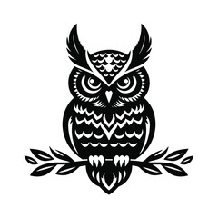 Obraz premium Owl Animal Black Silhouette Vector With White Color Background