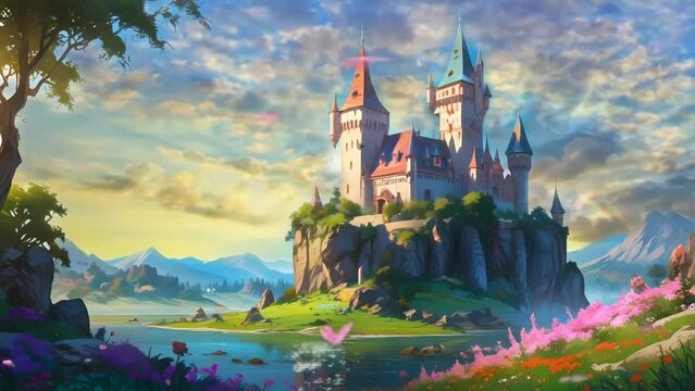 stunning fantasy castle with beautiful panorama