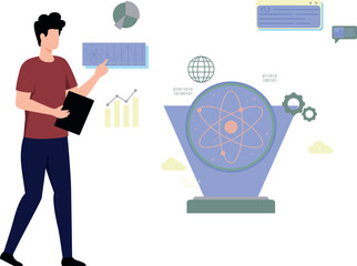 The boy is studying science.