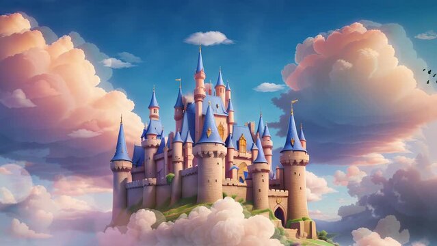 Beautiful Fantasy Castle with colorful clouds full of harmony