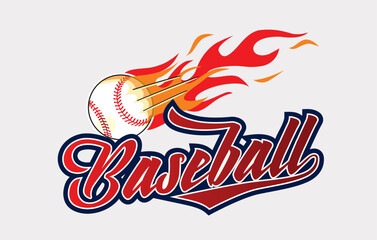Hand drawn of baseball with flame design elements , vector illustration