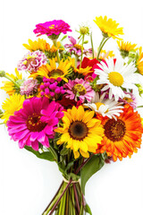Small bouquet with bright summer flowers on white background