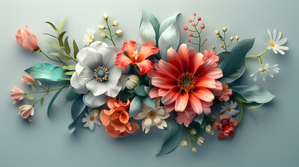 Letters ‘BLOOM' crafted in bouquet of flowers spring tones on a clean, light background with volumetric lighting
