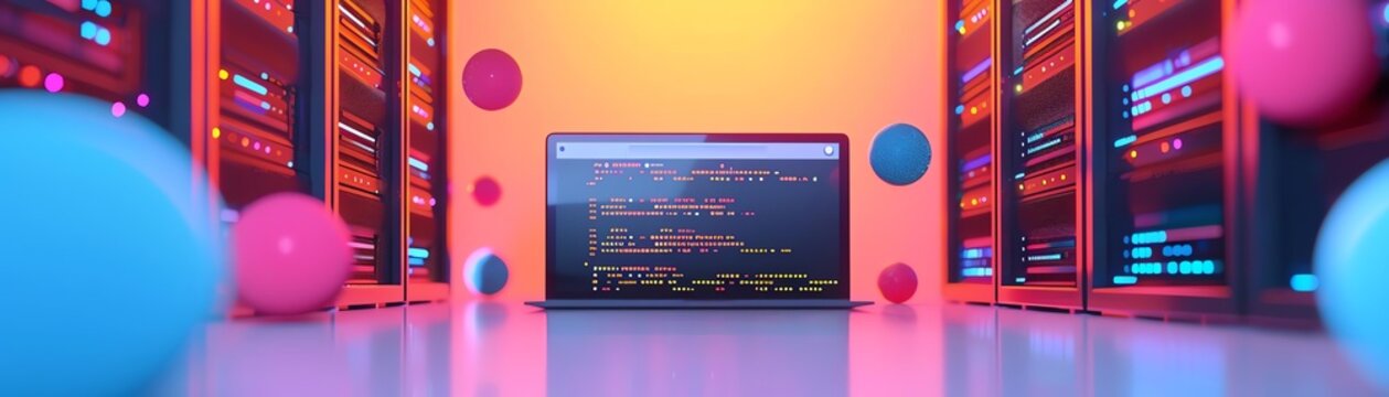 Web Hosting Service A 3D server with a web page icon