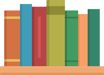 Vector illustration of a row of colorful, standing books on a wooden shelf