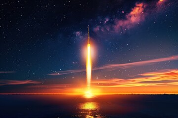 Space rocket launch at night, or military rocket