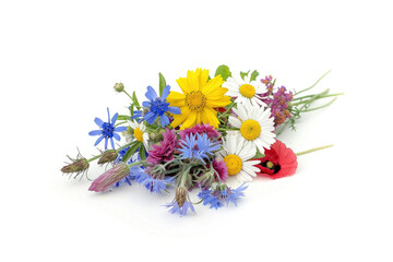 Small bouquet with wildflowers on white background