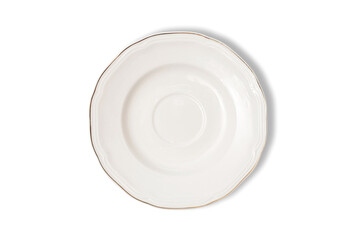 White empty plate on a white background, top view