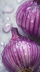 purple onion with water drops