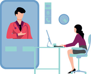 The girl is talking to the doctor online.