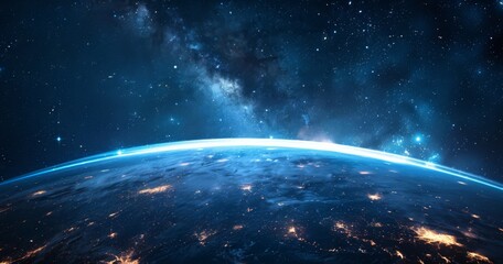 Glowing Cities: Earth from Space on Dark Blue Background


