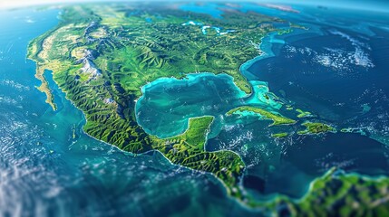 physical map of central america and caribbean flattened satellite view of planet earth and its topography elements of this image furnished .stock image