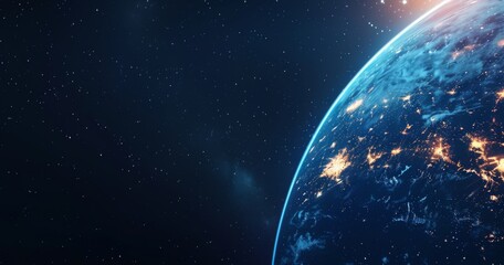 Glowing Cities: Earth from Space on Dark Blue Background

