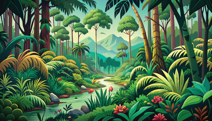 River tropical forest - vector color landscape