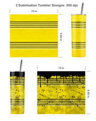2 yellow Oil Drum patterns. Clean and Dirty style.. Seamless sublimation template for 20 oz skinny tumbler. Sublimation illustration. Seamless from edge to edge. Full tumbler wrap.