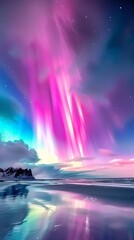 Spectacular Aurora Borealis over White Sandy Beach