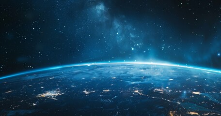 Obraz premium Earth from Space: Glowing City Lights on Dark Blue Background