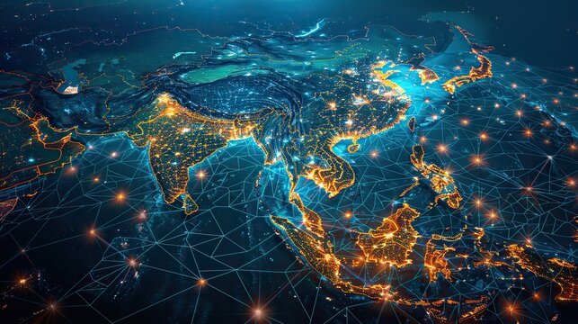 digital map of south east asia concept of global network and connectivity data transfer and cyber technology business exchange information and telecommunication.stock image