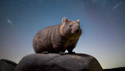 A Wombat Sitting On A Rock And Gazing At The Stars